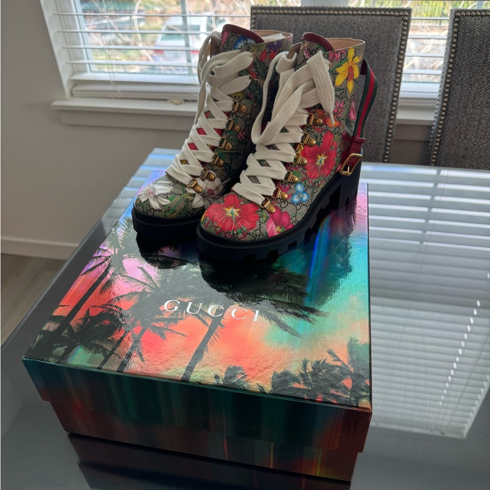 Gucci Floral Lace-Up Boots